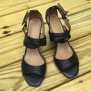 Women's Talbots Black Leather Wedge Sandals 7.5M